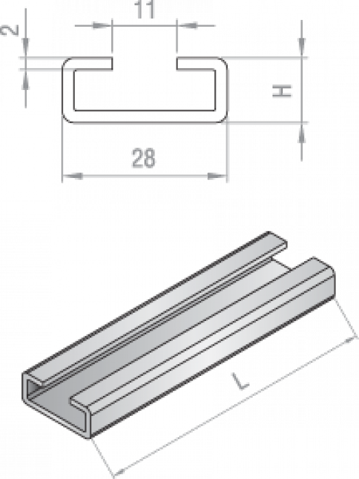 Rail 11x28 mm A RL - Zinc plated steel